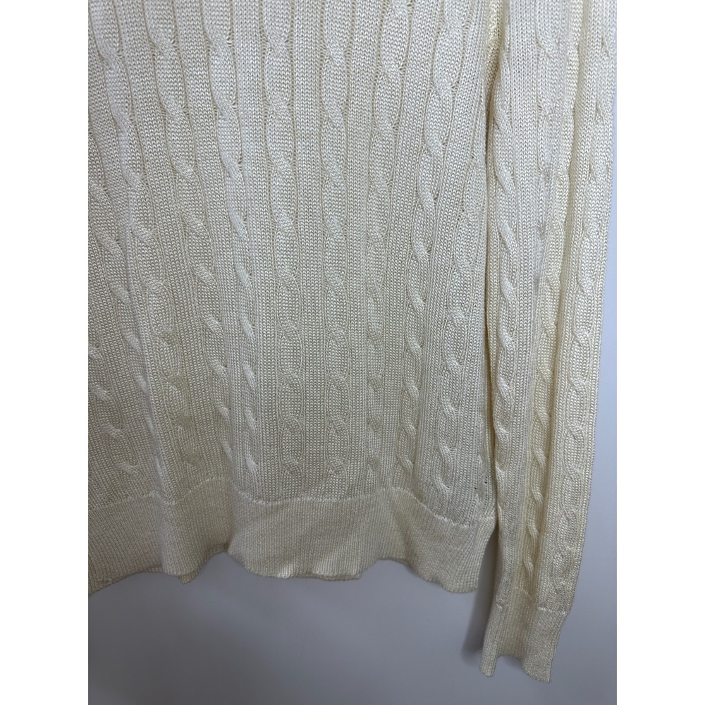 Lauren Ralph Lauren Women Cream Cable Knit Gold Button Shoulder Sweater Medium - Picture 6 of 12